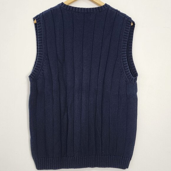 VTG Eddie Bauer Cotton Rib Knit V Neck Sweater Vest Academic Tennis Prep Golf - Picture 2 of 8